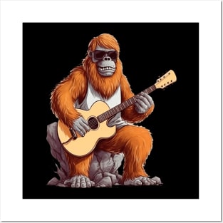 Bigfoot playing Guitar Posters and Art